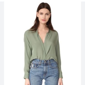 NEW Vince Double Front Silk Blouse - Sage